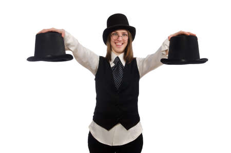 Woman magician isolated on the whiteの写真素材