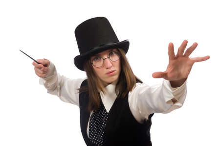 Woman magician isolated on the whiteの写真素材