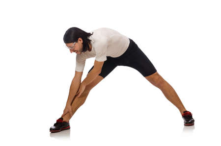 Young man doing sports isolated on the white