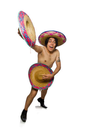 Naked mexican man isolated on whiteの写真素材