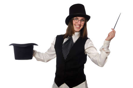 Woman magician isolated on the whiteの写真素材