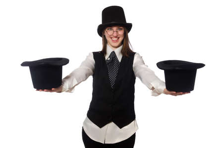 Woman magician isolated on the whiteの写真素材