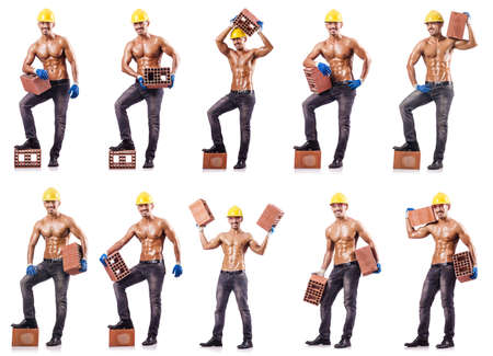Composite photo of naked man with bricksの写真素材