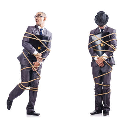 Man tied up isolated on whiteの写真素材