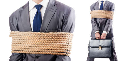 Man tied up isolated on whiteの写真素材