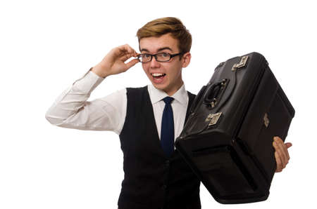 Funny businessman isolated on whiteの写真素材