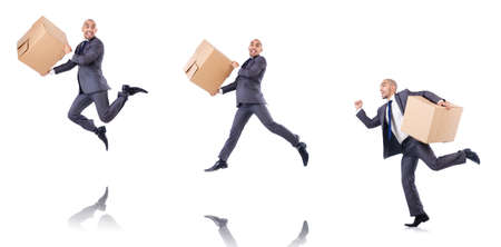 Collage of photos with man and boxesの写真素材