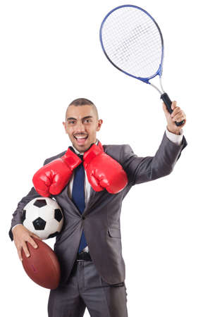 Man with sports gear isolated on the whiteの写真素材