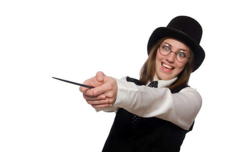 Woman magician isolated on the whiteの写真素材