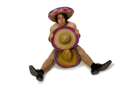 Naked mexican man isolated on whiteの写真素材