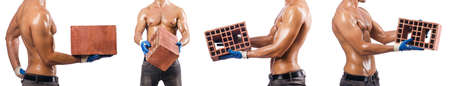 Composite photo of naked man with bricksの写真素材