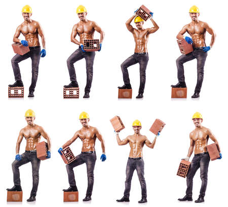 Composite photo of naked man with bricksの写真素材