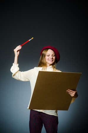 Funny artist working in the studioの写真素材