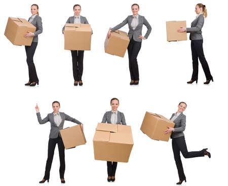 Composite image of woman with boxes on whiteの写真素材