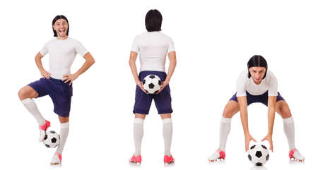 Young male football player isolated on whiteの写真素材