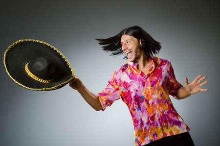Young mexican man wearing sombreroの写真素材