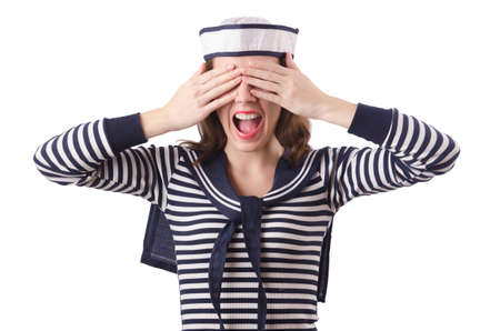 Young woman sailor isolated on whiteの写真素材