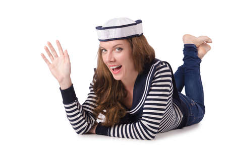 Young woman sailor isolated on whiteの写真素材
