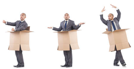 Collage of photos with man and boxes