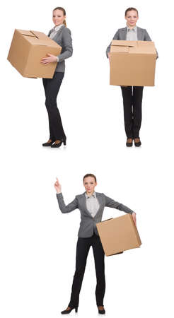 Composite image of woman with boxes on whiteの写真素材
