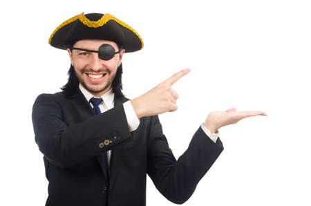 Young businessman wearing tricorn isolated on whiteの写真素材