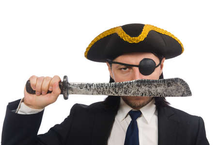 Pirate businessman with sabre isolated on whiteの写真素材