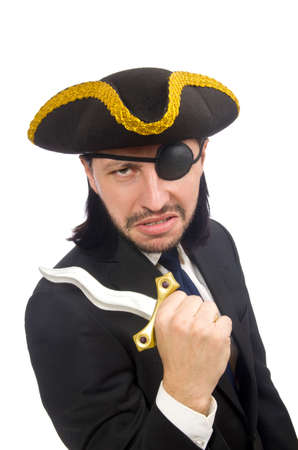 Pirate businessman with sabre isolated on whiteの写真素材