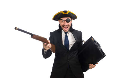 Pirate businessman holding weapon isolated on white