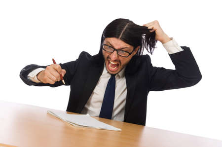 Stressful businessman isolated on whiteの写真素材