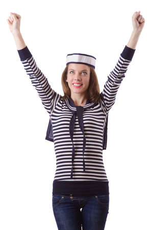 Young woman sailor isolated on whiteの写真素材