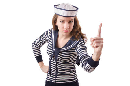 Young woman sailor isolated on whiteの写真素材