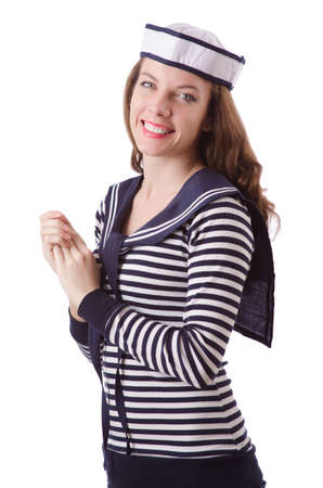 Young woman sailor isolated on whiteの写真素材