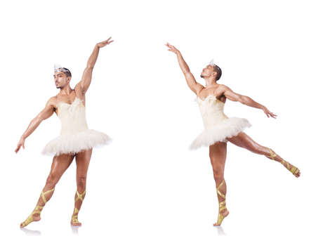 Man in ballet tutu isolated on whiteの写真素材