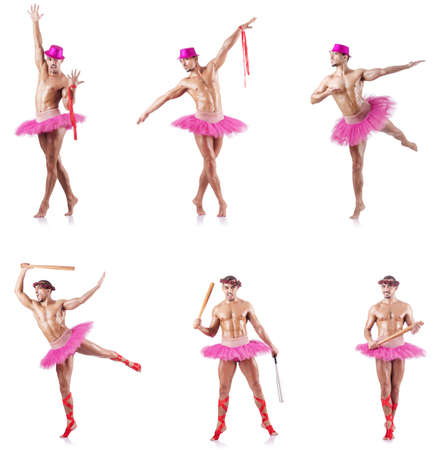 Man wearing ballet tutu isolated on whiteの写真素材