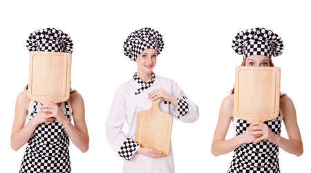 Woman cook isolated on the whiteの写真素材