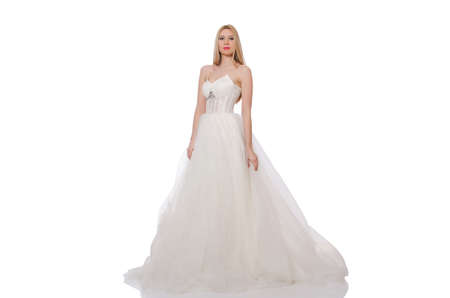 Woman in wedding dress isolated on whiteの写真素材