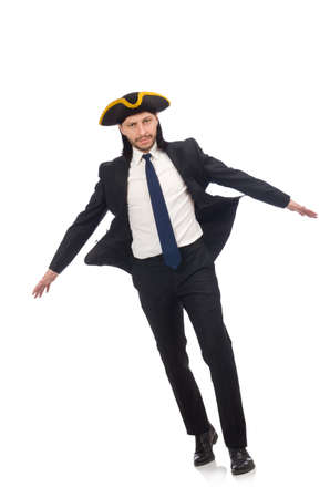 Young businessman wearing tricorn isolated on whiteの写真素材