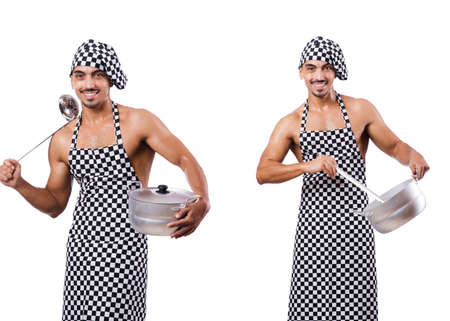 Sexy male cook isolated on the whiteの写真素材
