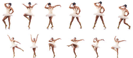 Man in ballet tutu isolated on whiteの写真素材