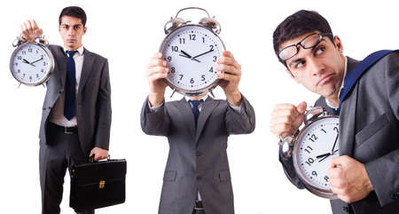 Man with clock isolated on whiteの写真素材