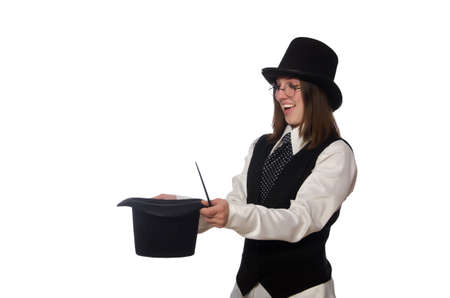 Woman magician isolated on the whiteの写真素材