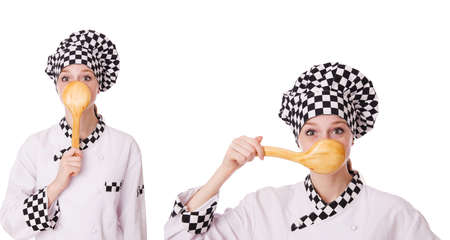 Woman cook isolated on the whiteの写真素材