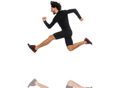 Young man doing sports isolated on the white