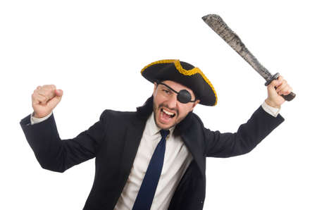 Pirate businessman with sabre isolated on whiteの写真素材