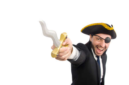 Pirate businessman with sabre isolated on whiteの写真素材
