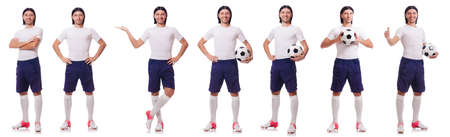 Young male football player isolated on whiteの写真素材