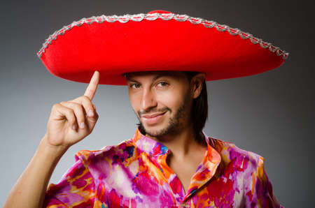Young mexican man wearing sombreroの写真素材