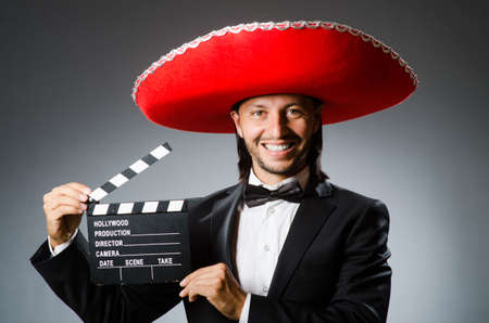 Young mexican man wearing sombreroの写真素材