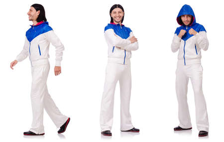 A man in white sportswear isolated on whiteの写真素材