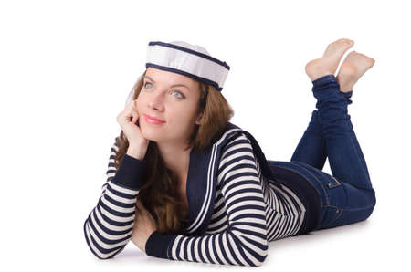 Young woman sailor isolated on whiteの写真素材